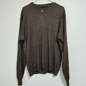 Cullen Men's V Neck 100% Silk Brown Sweater Top Shirt Pullover XL Neutral